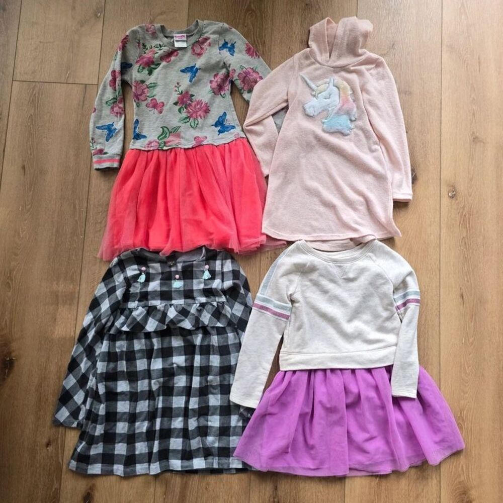 Girls Size 4 5 Long Sleeve Dress Lot Bundle 4 pc Gently Used Fall Winter Dresses